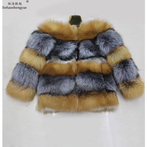 Linhaoshengyue 2017 NEW Red Fox and Silver Fox Fur Women Coat NEW HOT 100% Real Fox Fur