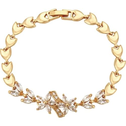 MxGxFam ( 18.2 cm ) Shipping in Stock Zircon Flowers Bracelets For Women Fashion Jewelry 18k Gold Plated AAA+ CZ Gift for Girl
