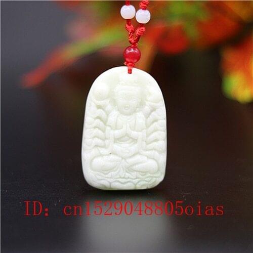Natural White Chinese Jade Guanyin Pendant Necklace Charm Jewellery Carved Amulet Fashion Accessories Gifts for Women Men