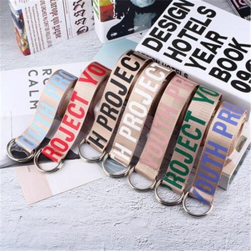 Nylon Weave Women Belt Fashion Student Double D Ring Buckle 130cm Long Strap Female Letter Printing Canvas Belts For Jeans