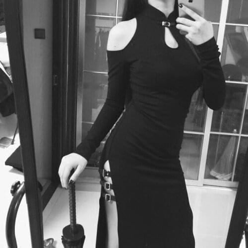 2019 new Women Sexy Club Solid Color Black Vintage Darkness Lolita Dress Sweet Basic Japan Fashion Girls Qipao Cheongsams Style