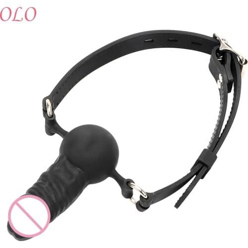 OLO Penis Gag Dildo Mouth Gag with Locking Buckles Fetish SM Bondage Slave Sex Toys for Couples Oral Fixation Erotic Toys