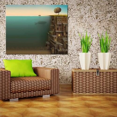 Modern Water Fish Boat Split View Posters and Prints Wall Art Canvas Painting Owl City Pictures for Living Room Decor No Frame