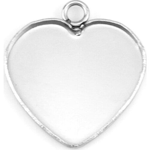 Heart tray pendant DIY cabochon base Jewelry making parts Stainless steel high quality polished Tray 50pcs