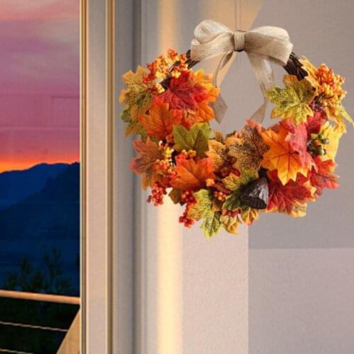 Portable Good Front Door Autumn Rattan Wreath Orange Color Rattan Wreath Attractive for Household