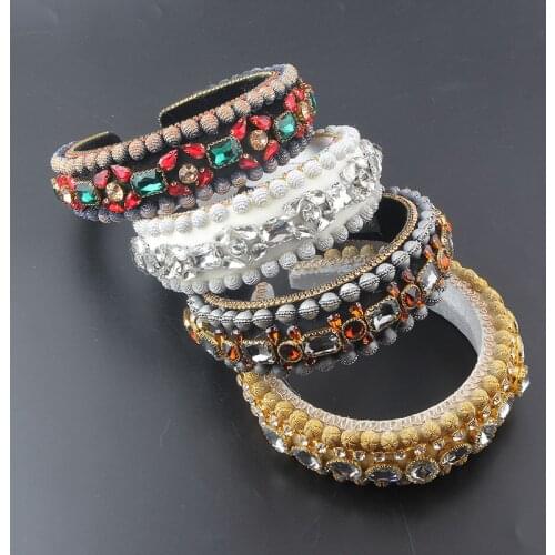 New Baroque Exaggerated Sponge Inlaid Rhinestone Headband Ladies Prom Gorgeous Bright Color Hair Accessories Headwear 949