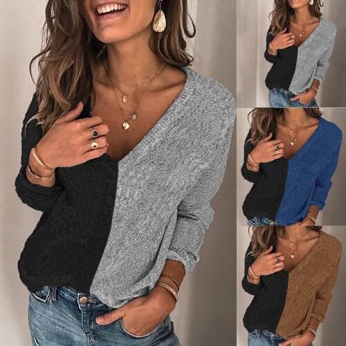 S-XL Warm autumn and winter Ladies Stitching V-neck Personality Fashion Pullover Sweater pull de noel famille Casual fashion F4
