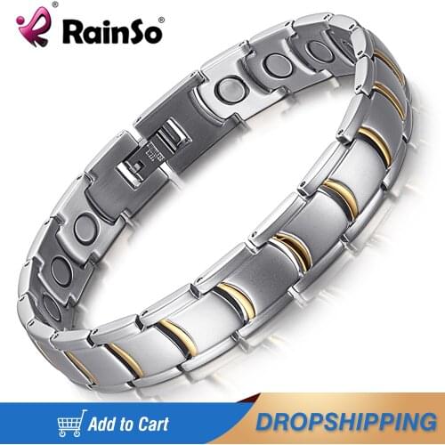 RainSo New Arrival Magnet Bracelets Stainless Steel Gold Color Fashion Mens Bracelets & Bangles