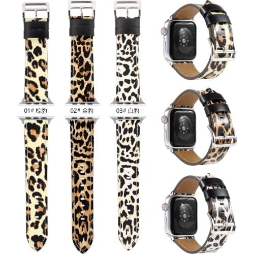 For Apple Watch Band 44mm Leather 304 Stainless Buckle Leopard Stylish Strap for Apple Watch 40mm 42mm 38mm Watch SE Wristband