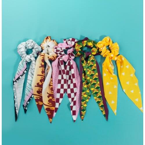 Anime Demon Slayer Hair Ring Ribbon Cosplay Headwear Nezeko Tanjirou Zenitsu Girl Hair Accessories Cute Cartoon Hair Band Gift