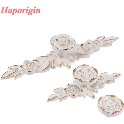 Rose Palace Kitchen Cabinet Drawer Handles Vintage Furniture Knobs Wardrobe Ivory Knobs Creative Cupboard Closet Dresser Pulls
