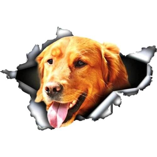 S40475# Various Sizes PVC Decal 3D Metal Torn Golden Retriever Dog Car Sticker Waterproof on Bumper Rear Window Laptop