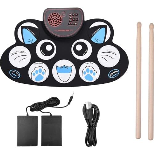Roll-up Electronic Drum Pad Digital Drum 10 Rhythms Record 3.5mm Microphone Input Headphone Monitoring External Speaker Output