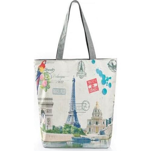 M621 Cute Women Bag Individual Shoulder Bag High-capacity Character Cartoon Printing Paris Eiffel Tower Handbag Gift Wholesale