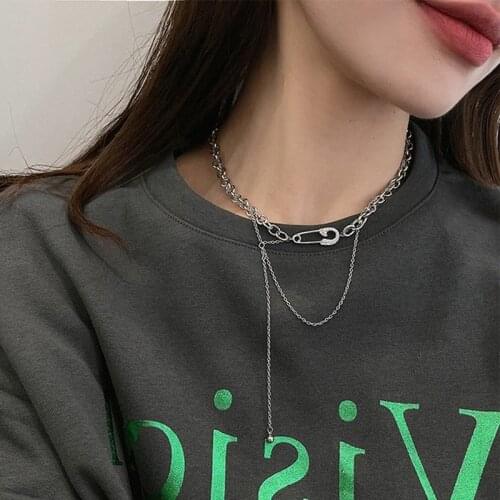 U-Magical Unique Design Chunky Chain Paper Clip Metallic Choker Necklace for Women Trendy Rhinestone Asymmetric Necklace Jewelry