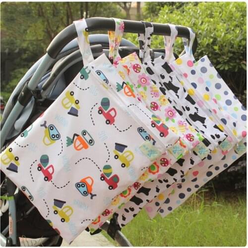 Waterproof Reusable Wet Bag Printed Pocket Nappy Bags PUL Travel Wet Dry Bags Mini Size Diaper Bag 25x20cm/30*40cm