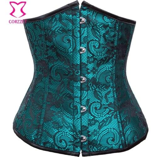 Green Lace Overlay Underbust Waist Cincher Corsets and Bustiers Sexy Waist Slimming Bustier Top Lady Corselet Gothic Corpete