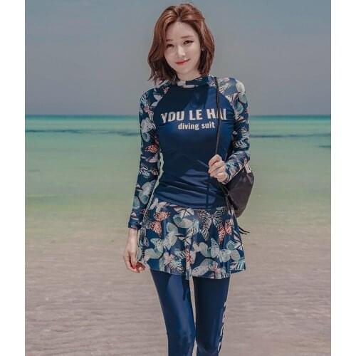 Long Sleeve Pants Womens Surfing Swimming Suit Bodysuit Separate 3 Piece Women Swimsuit Sports Beach Wear Dress Bikini Swimwear