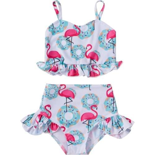 2021 Girl Swimsuit Set Cartoon Print Sleeveless Sling Tops and Panty Two-piece Suit for Vacation Swimming Beach Kids Swimwear