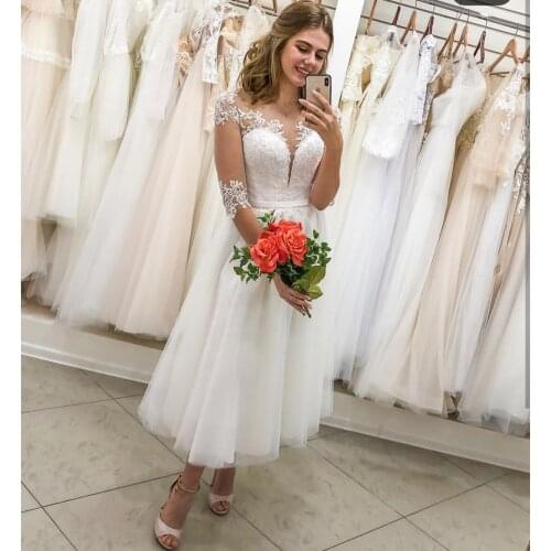 Wedding Dress 2021 Princess A-Line Length Knee Lace Appliques Bridal Gown Robe De Mariee For Women