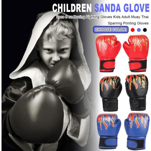 1 Pair Kids Children Boxing Gloves Professional Flame Mesh Breathable PU Leather Flame Gloves Sanda Boxing Training Glove