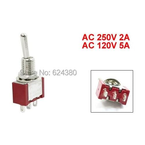10PCS MTS-103 ON/ON Two 2 Position Single Pole Double Throw SPDT 1P2T SP2T Lock Toggle Switch 3 Pin 2A/250VAC 5A/120VAC