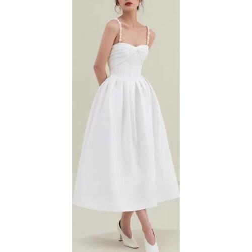 2021 Summer Fashion Designer Dress skirt Women Solid Beaing Ldies Elegant Spaghetti Strap Party Dress