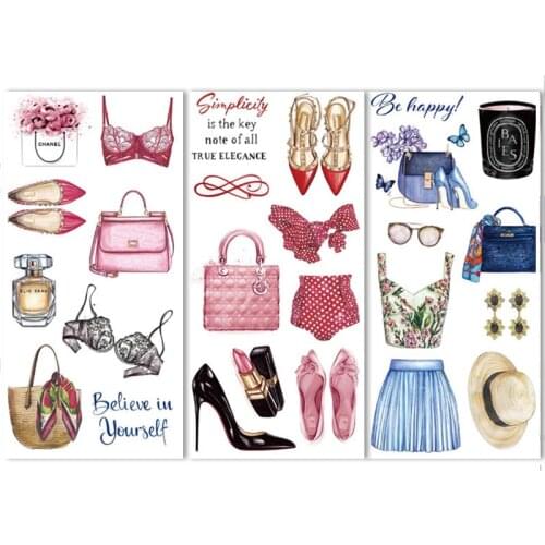 3Sheets Fashion Clothing Decorative Stickers Washi Paper Stickers Set Scrapbooking DIY Phone Stationery Supplies