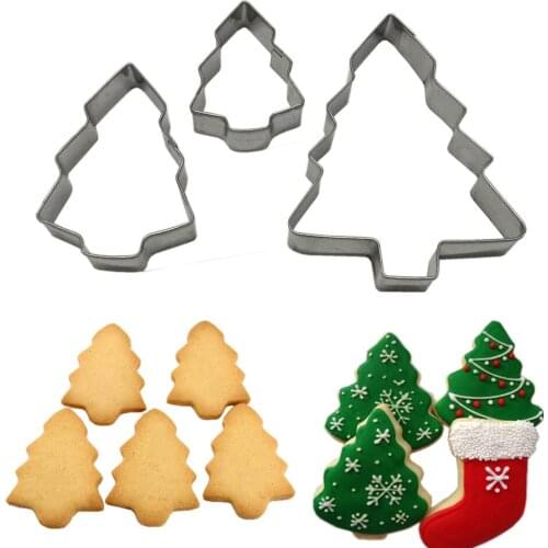 3pcs Stainless Steel Christmas Tree Cookie Cutters Mold Fondant Cake Decorating Tools Baking Tool Cake Mold