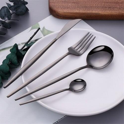 4 Pieces Stainless Steel Cutlery Set Black Tableware Flatware Set Gold Dinnerware Utensils Knives Golden Kitchen Dropshopping