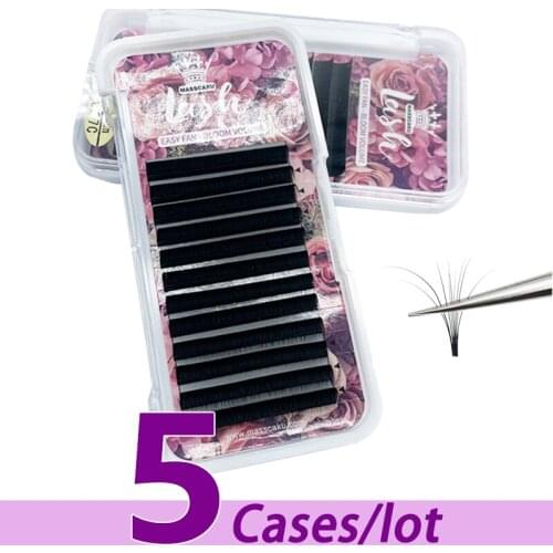 5pcs/lot Hot selling C/D curl volume mega Easy Fanning Eyelashes 0.05/0.07mm Matte black Material Super Soft Make Up Lashes