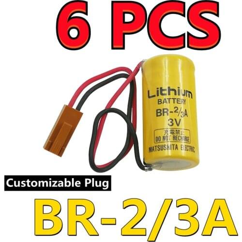 6PCS Original NEW BR-2/3A 17335 3V 1200mAh Lithium PLC Battery With Brown FANAC Connector (Customizable Plug)