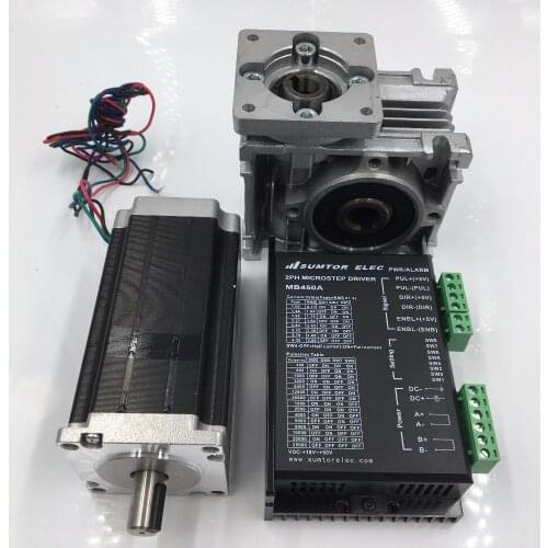 7.5:1 Worm Gearbox Nema23 Stepper Motor L76mm 3A 4Lead Hybrid 24-50V DC Stepper Driver Kit