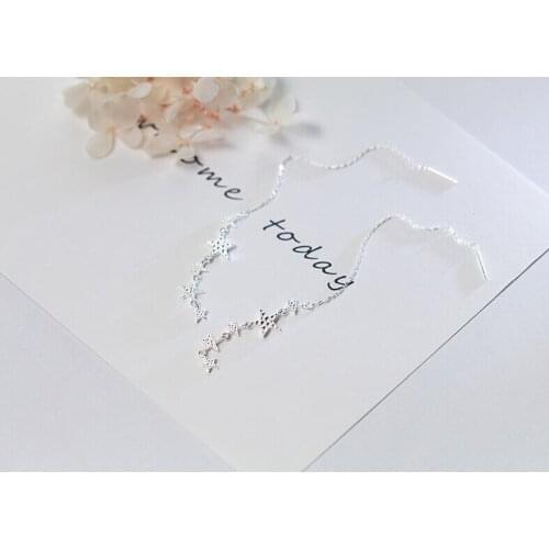 925 Sterling Silver Stars Dangle Drop Thread Threader Long Earrings Jewelry A1592
