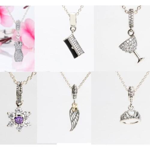 925 sterling silver bag, wine glass, crown charm, suitable for bracelets and necklaces, Diy jewelry