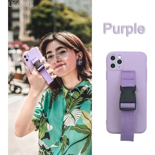 Wristband Bracket Case for iPhone 12 11 Pro Max Mini XS XR X SE 2020 8 7 Plus Canvas Lanyard Liquid Silicone Phone Cover Fundas
