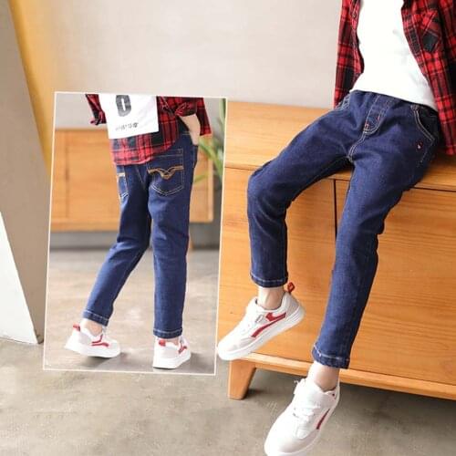 Kids Jeans Boys Casual Spring Autumn Jeans Fashion 2 Colors Mid Pants Baby Boy Jeans Cotton Warm Denim Trousers Boys Clothes