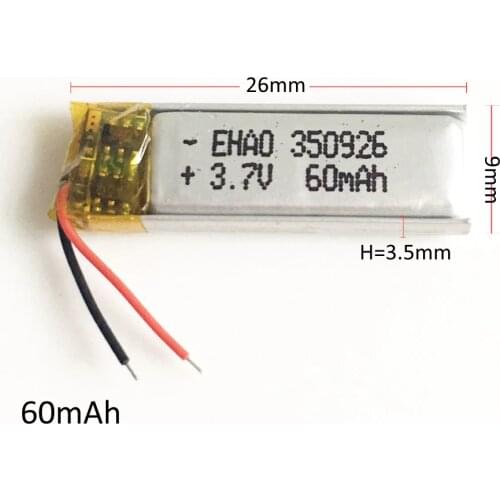 EHAO 350926 3.7V 60mAh lithium polymer lipo rechargeable battery li cells for MP3 bluetooth MID headset headphon video pen