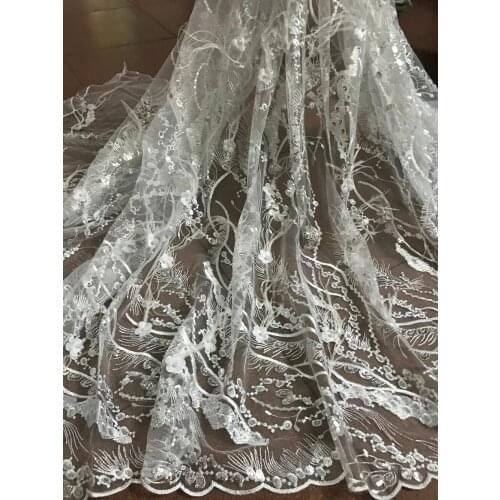 Elegant 3d flower Embroidered tulle fabric ZH-898 with feather Embroidered tulle french net fabric
