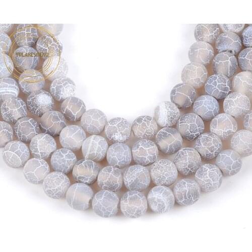 Frost Weathered Gray Veins Agates Beads Natural Round Loose Spacer Stone Beads For Jewelry Making Diy Bracelet 4 6 8 10 12mm