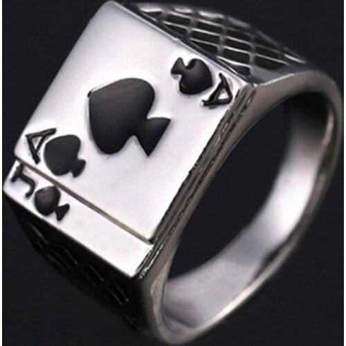 Punk Ring Hyperbole Hiphop Rock Jewelry Rings for Men Women Gothic Ring Retro Accessories Fashion Ace of Spades Playing Cards