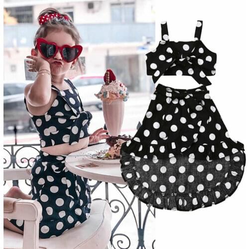1-6Y Toddler Baby Girls Fashion Clothes Sets Irregular Dot Braces Skirt +Tops Sets 2PCS