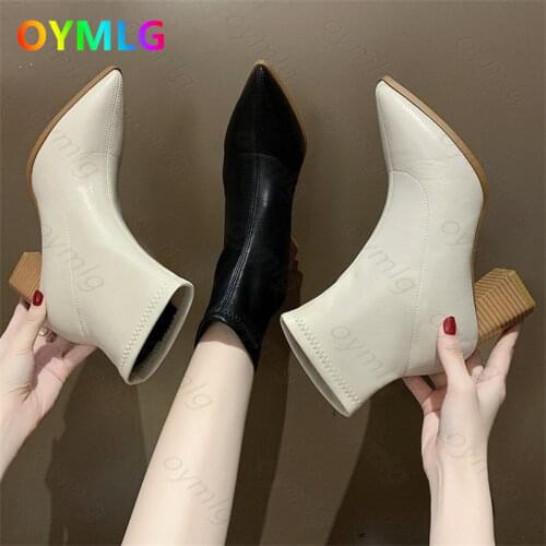 Short boots womens thick-heeled single boots 2021 autumn winter new pointed high-heeled Martin boots net red thin boots elastic
