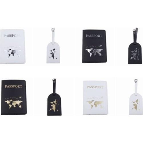 2Pcs/Set PU Leather Luggage Bag Tag Unisex Passport Holder Case Cover Wallet for Couples Honeymoon Wedding Travel Organizer