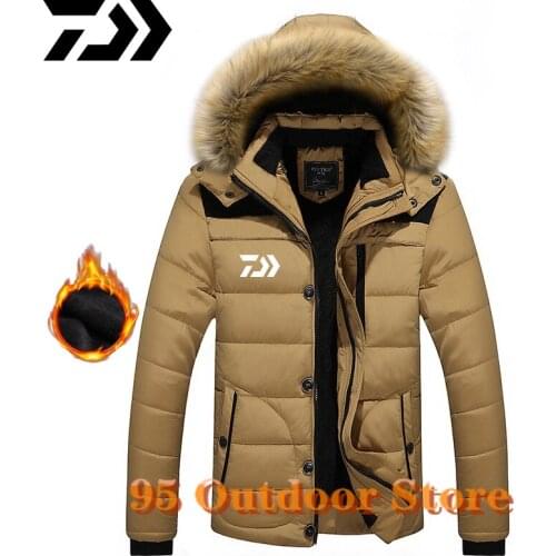 Daiwa White Duck Down DAIWA Fishing Jacket Warm Hooded Thick Puffer Jacket Coat Male High Quality Thermal Winter Fishing Clothes