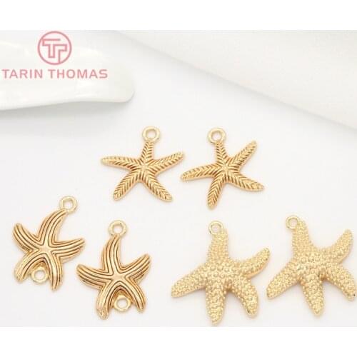 4PCS 20x25MM 28x28MM 24K Gold Color Plated Brass Starfish Charms Pendants High Quality Diy Jewelry Accessories