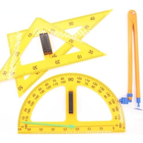 Math Teacher Ruler (Triangular Rulers,Protactor,Compasses); Teaching Math Set with Magnet Can Stick on the board School Supplies