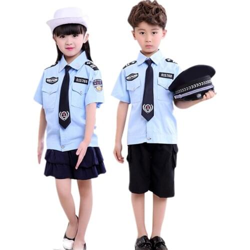 Tiny Cop Boy Girl Role Play Police Uniform Cap Carnival Disguise Military Clothing Halloween Costume for Kids Teenager Cosplay