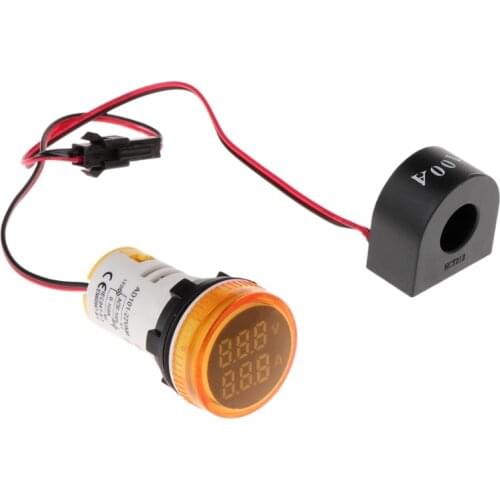 Mini Digital Voltmeter Ammeter 22mm Square AC 50-500V 0-100A Amp Volt Voltage Tester Meter Dual LED Indicator Pilot Lamp Light