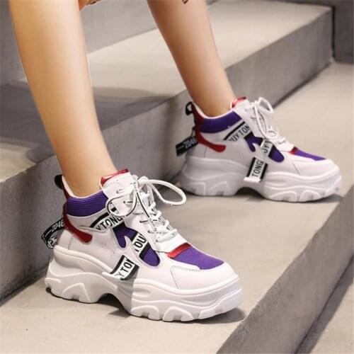 Fashion Platform Sneakers Breathable Mesh Chunky Sneakers for Women Basket Femme Lace-Up Casual Shoes Women Vulcanize Shoes 2020
